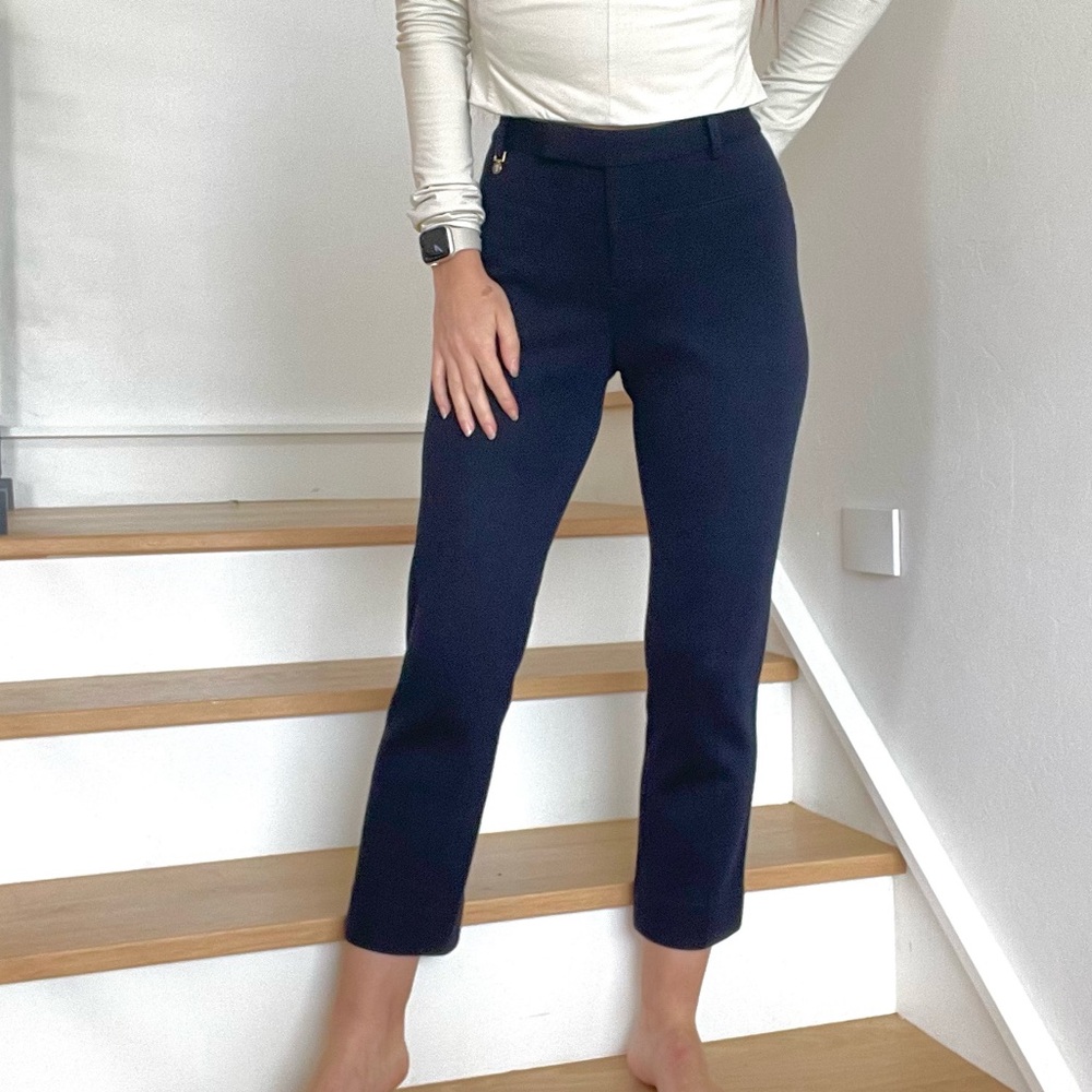 Tory Burch Beverly Medium Navy Blue Wool Blend Knit Pleated Textured Pants 6